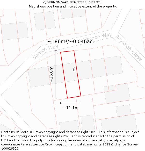 6, VERNON WAY, BRAINTREE, CM7 9TU: Plot and title map
