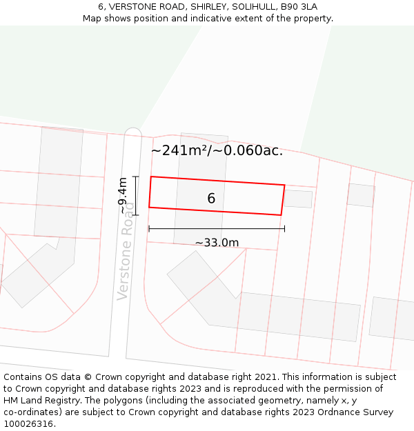 6, VERSTONE ROAD, SHIRLEY, SOLIHULL, B90 3LA: Plot and title map