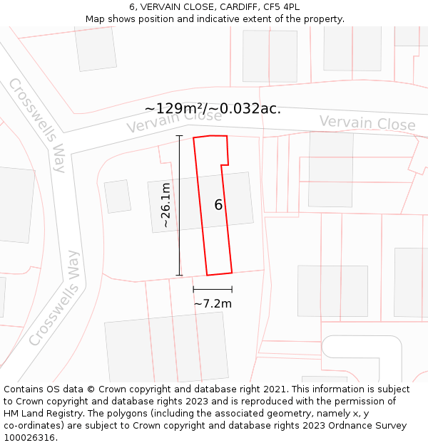 6, VERVAIN CLOSE, CARDIFF, CF5 4PL: Plot and title map