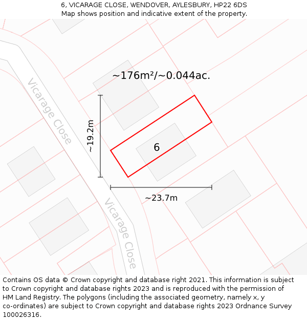 6, VICARAGE CLOSE, WENDOVER, AYLESBURY, HP22 6DS: Plot and title map