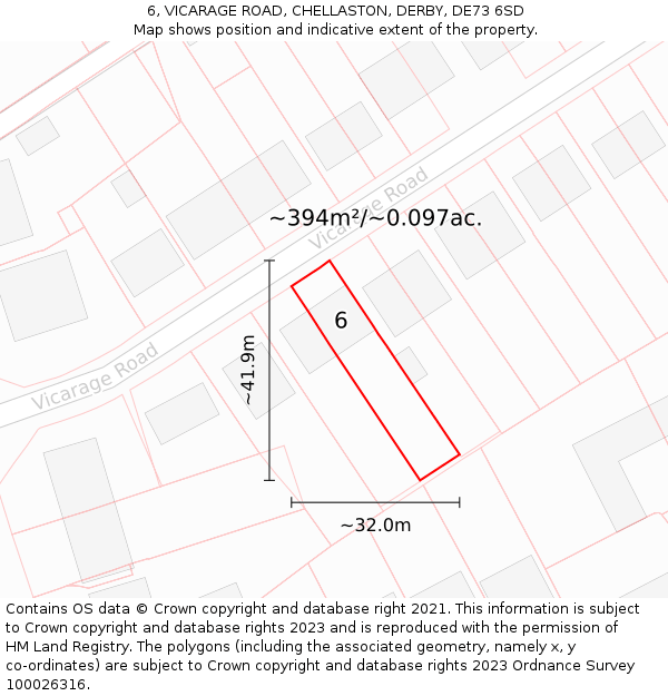 6, VICARAGE ROAD, CHELLASTON, DERBY, DE73 6SD: Plot and title map