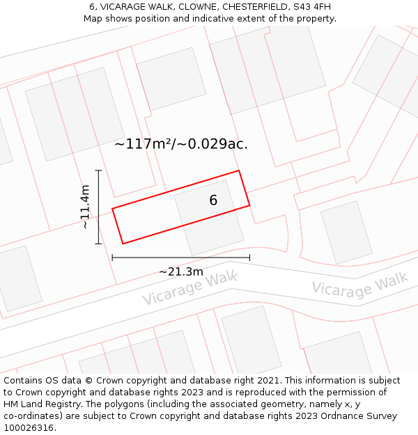 6, VICARAGE WALK, CLOWNE, CHESTERFIELD, S43 4FH: Plot and title map