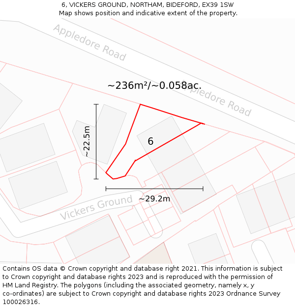 6, VICKERS GROUND, NORTHAM, BIDEFORD, EX39 1SW: Plot and title map