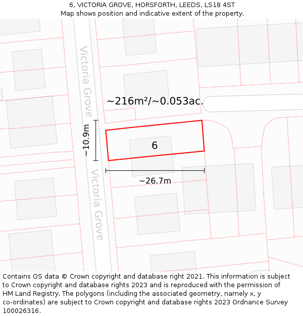 6, VICTORIA GROVE, HORSFORTH, LEEDS, LS18 4ST: Plot and title map