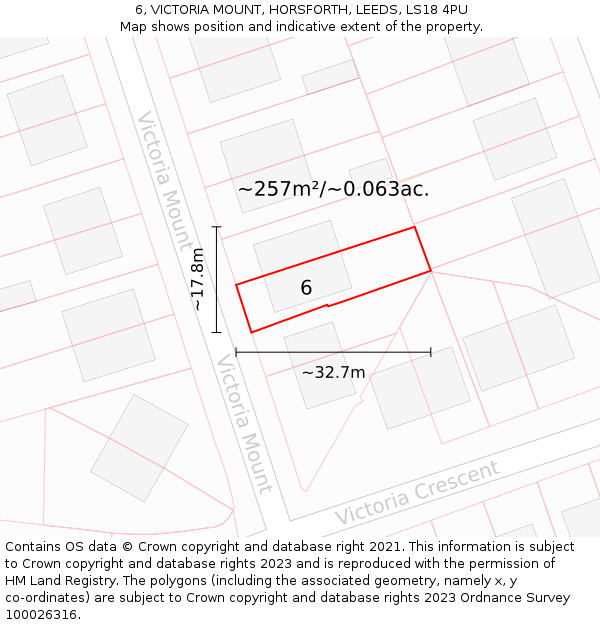 6, VICTORIA MOUNT, HORSFORTH, LEEDS, LS18 4PU: Plot and title map