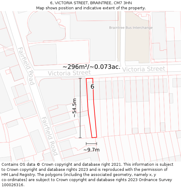 6, VICTORIA STREET, BRAINTREE, CM7 3HN: Plot and title map