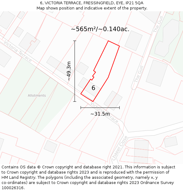 6, VICTORIA TERRACE, FRESSINGFIELD, EYE, IP21 5QA: Plot and title map
