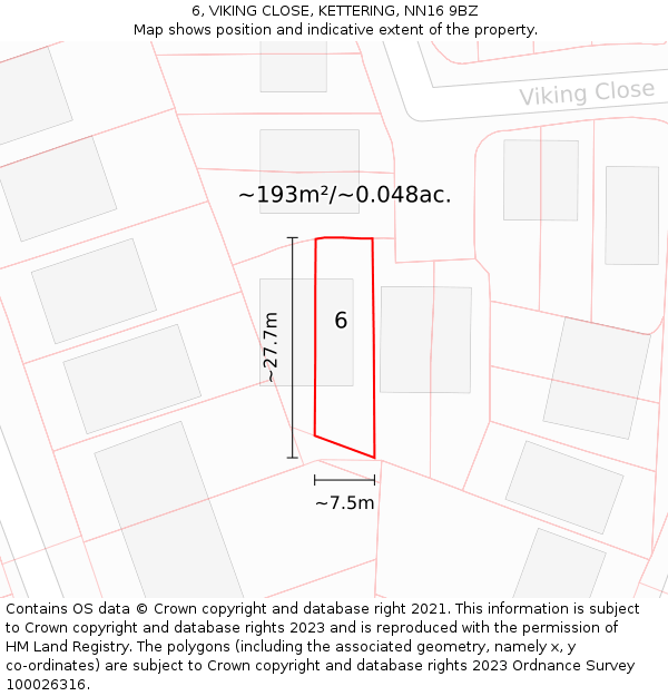6, VIKING CLOSE, KETTERING, NN16 9BZ: Plot and title map