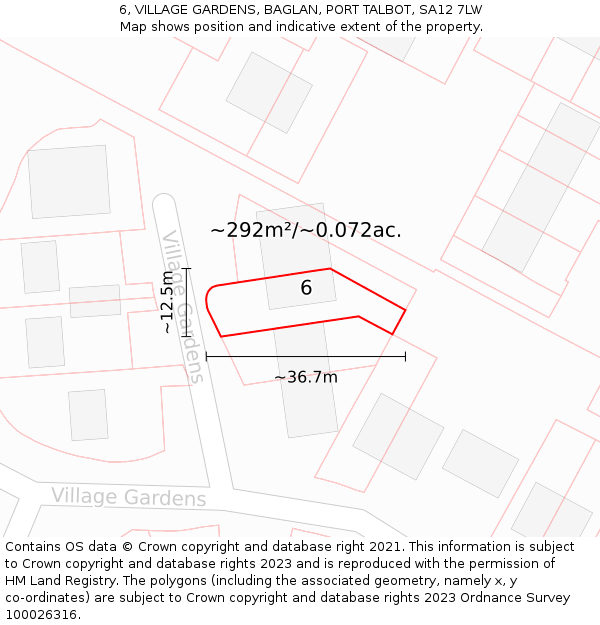 6, VILLAGE GARDENS, BAGLAN, PORT TALBOT, SA12 7LW: Plot and title map