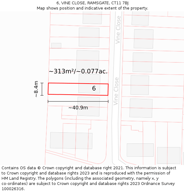 6, VINE CLOSE, RAMSGATE, CT11 7BJ: Plot and title map