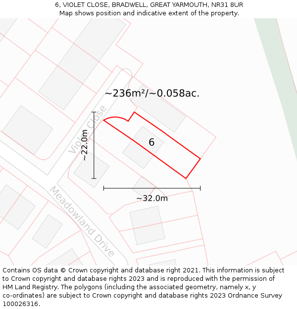 6, VIOLET CLOSE, BRADWELL, GREAT YARMOUTH, NR31 8UR: Plot and title map