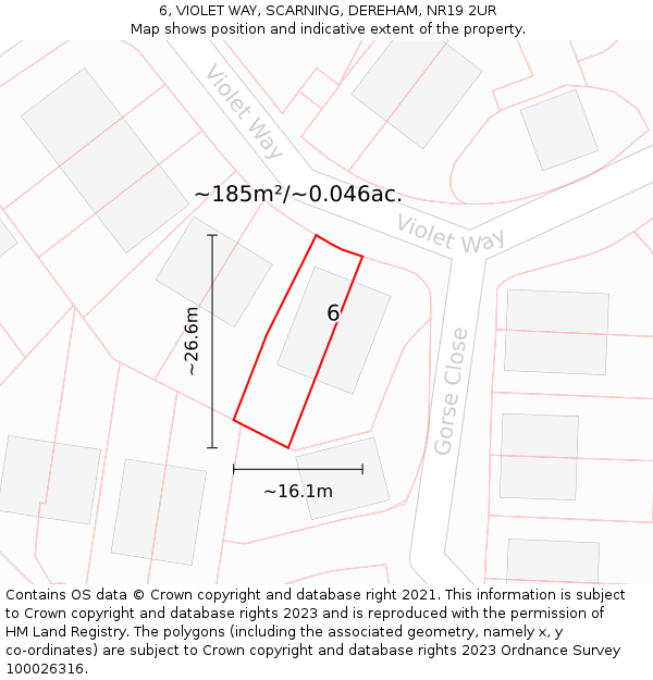 6, VIOLET WAY, SCARNING, DEREHAM, NR19 2UR: Plot and title map