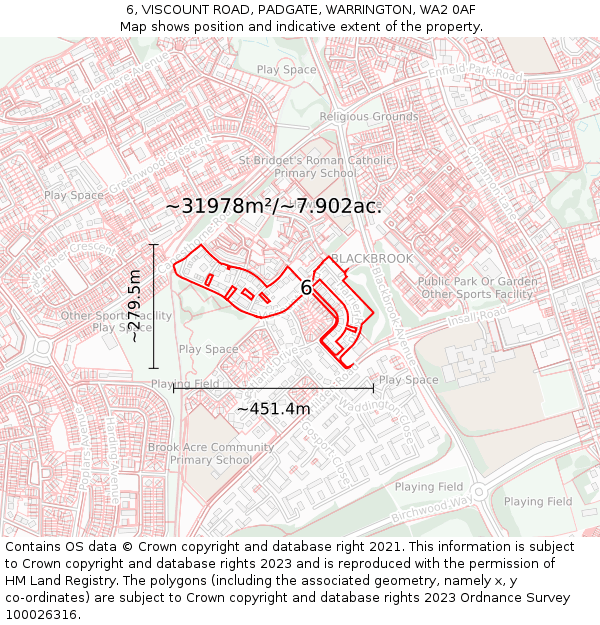 6, VISCOUNT ROAD, PADGATE, WARRINGTON, WA2 0AF: Plot and title map