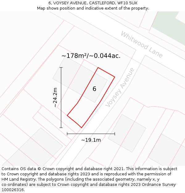 6, VOYSEY AVENUE, CASTLEFORD, WF10 5UX: Plot and title map
