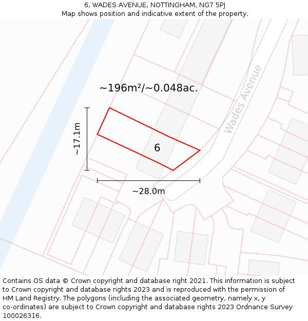 6, WADES AVENUE, NOTTINGHAM, NG7 5PJ: Plot and title map
