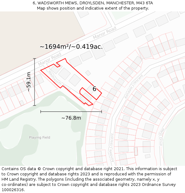 6, WADSWORTH MEWS, DROYLSDEN, MANCHESTER, M43 6TA: Plot and title map