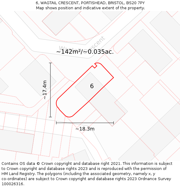6, WAGTAIL CRESCENT, PORTISHEAD, BRISTOL, BS20 7PY: Plot and title map