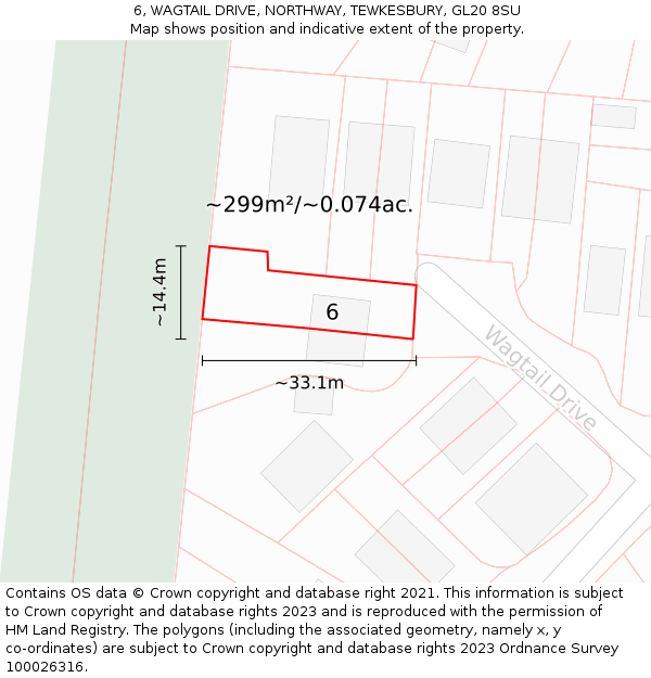 6, WAGTAIL DRIVE, NORTHWAY, TEWKESBURY, GL20 8SU: Plot and title map
