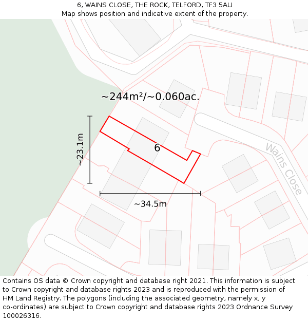 6, WAINS CLOSE, THE ROCK, TELFORD, TF3 5AU: Plot and title map