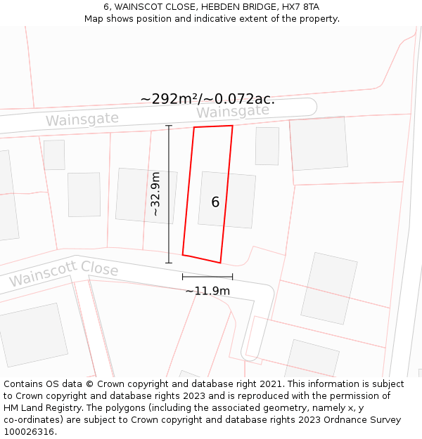 6, WAINSCOT CLOSE, HEBDEN BRIDGE, HX7 8TA: Plot and title map