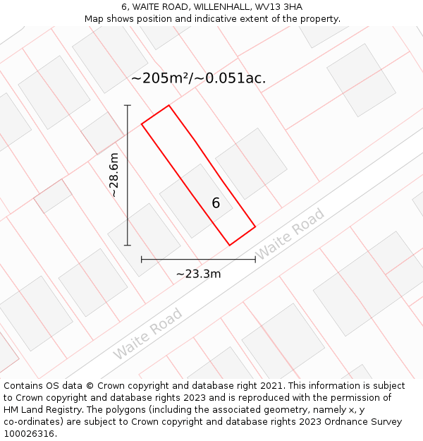 6, WAITE ROAD, WILLENHALL, WV13 3HA: Plot and title map