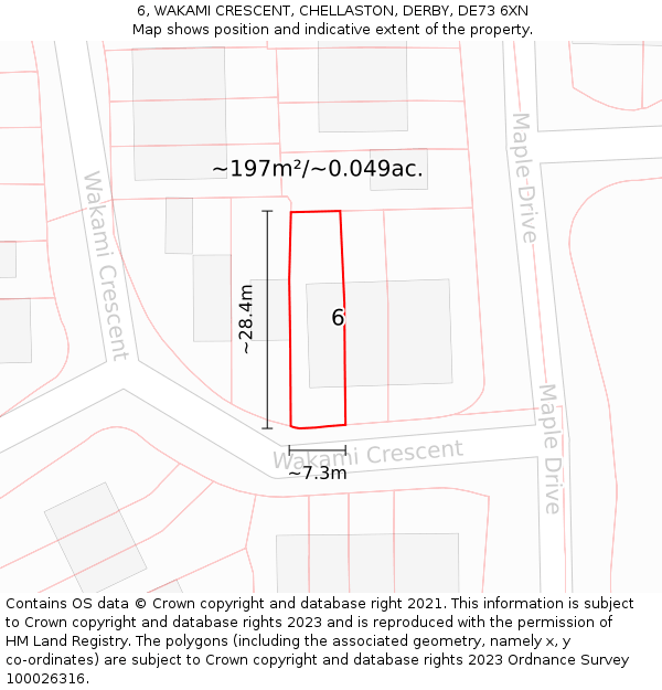 6, WAKAMI CRESCENT, CHELLASTON, DERBY, DE73 6XN: Plot and title map