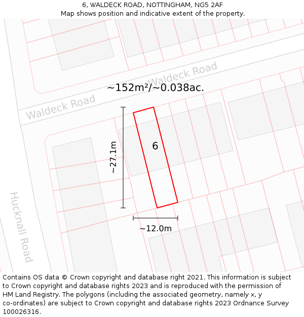 6, WALDECK ROAD, NOTTINGHAM, NG5 2AF: Plot and title map