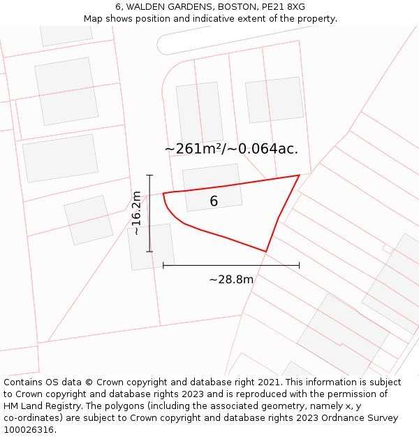 6, WALDEN GARDENS, BOSTON, PE21 8XG: Plot and title map