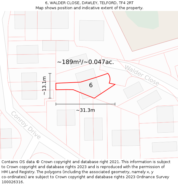 6, WALDER CLOSE, DAWLEY, TELFORD, TF4 2RT: Plot and title map