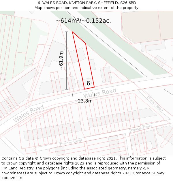 6, WALES ROAD, KIVETON PARK, SHEFFIELD, S26 6RD: Plot and title map