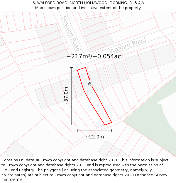 6, WALFORD ROAD, NORTH HOLMWOOD, DORKING, RH5 4JA: Plot and title map