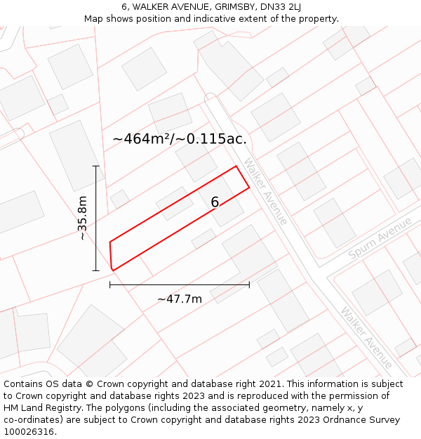6, WALKER AVENUE, GRIMSBY, DN33 2LJ: Plot and title map