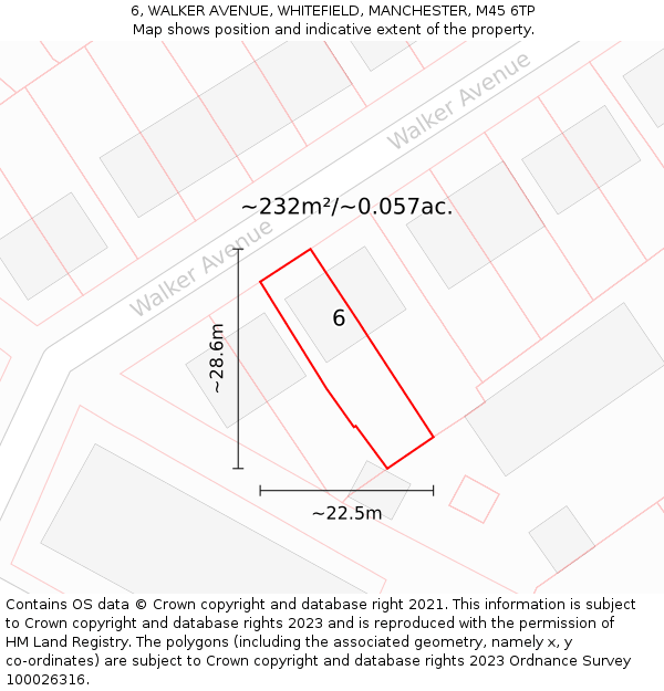 6, WALKER AVENUE, WHITEFIELD, MANCHESTER, M45 6TP: Plot and title map