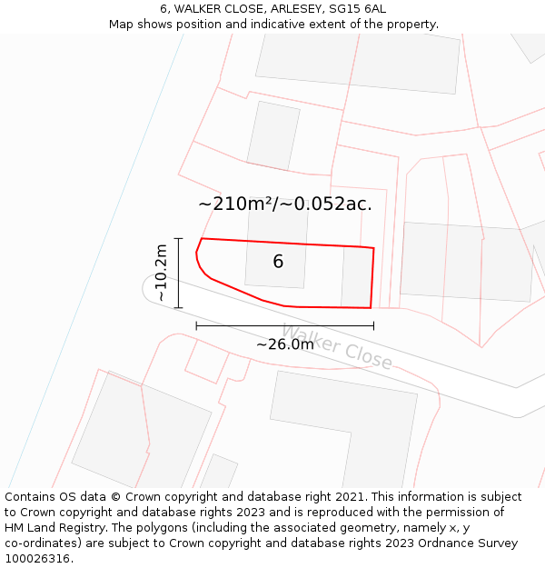 6, WALKER CLOSE, ARLESEY, SG15 6AL: Plot and title map