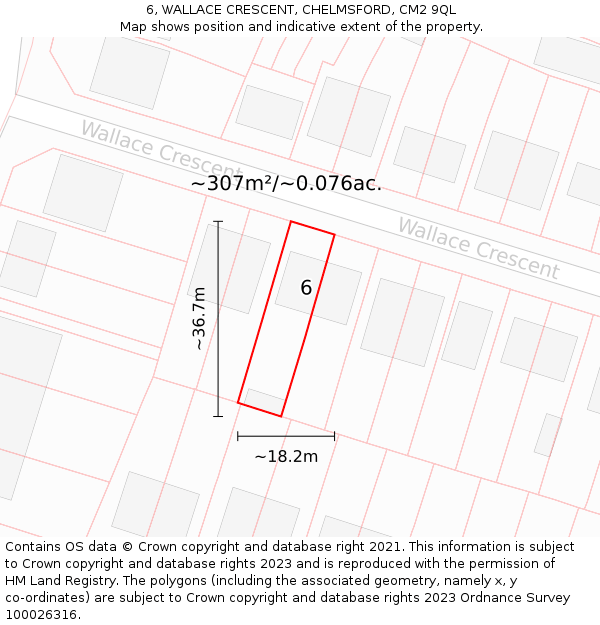 6, WALLACE CRESCENT, CHELMSFORD, CM2 9QL: Plot and title map