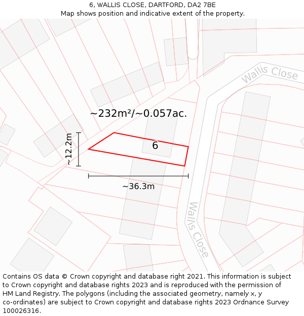 6, WALLIS CLOSE, DARTFORD, DA2 7BE: Plot and title map