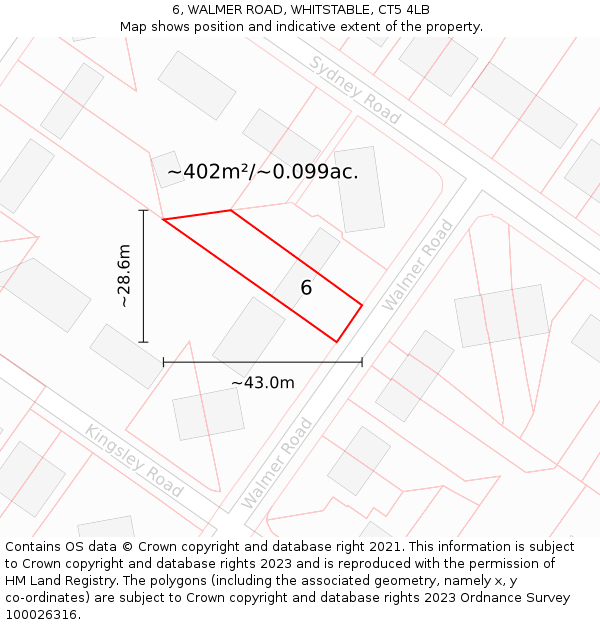 6, WALMER ROAD, WHITSTABLE, CT5 4LB: Plot and title map