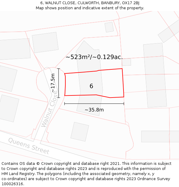 6, WALNUT CLOSE, CULWORTH, BANBURY, OX17 2BJ: Plot and title map