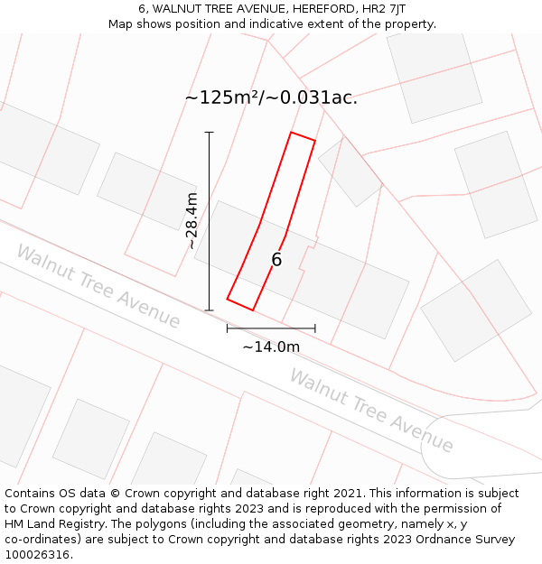 6, WALNUT TREE AVENUE, HEREFORD, HR2 7JT: Plot and title map