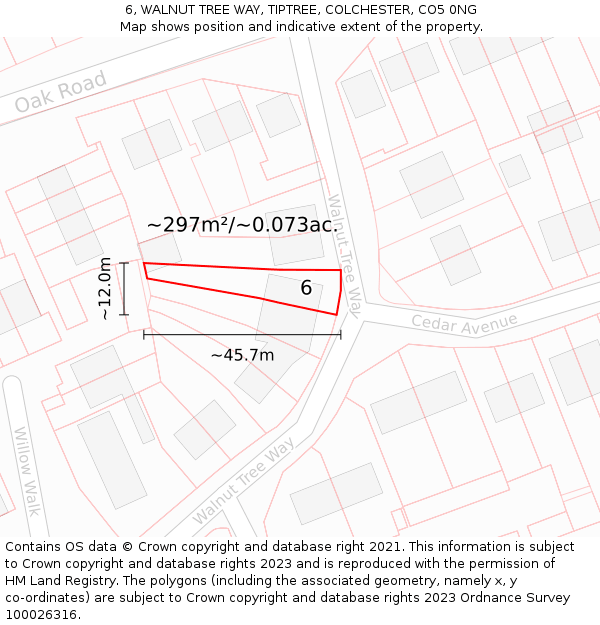 6, WALNUT TREE WAY, TIPTREE, COLCHESTER, CO5 0NG: Plot and title map