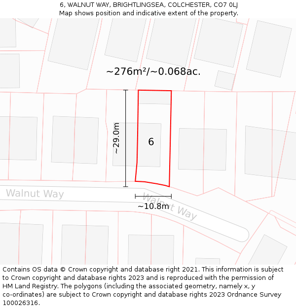 6, WALNUT WAY, BRIGHTLINGSEA, COLCHESTER, CO7 0LJ: Plot and title map