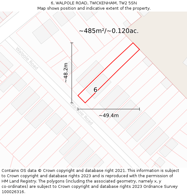 6, WALPOLE ROAD, TWICKENHAM, TW2 5SN: Plot and title map