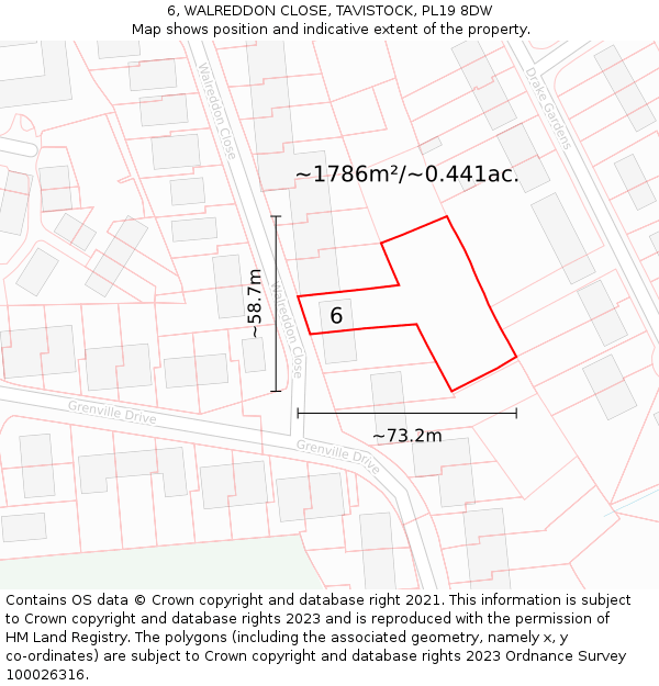 6, WALREDDON CLOSE, TAVISTOCK, PL19 8DW: Plot and title map