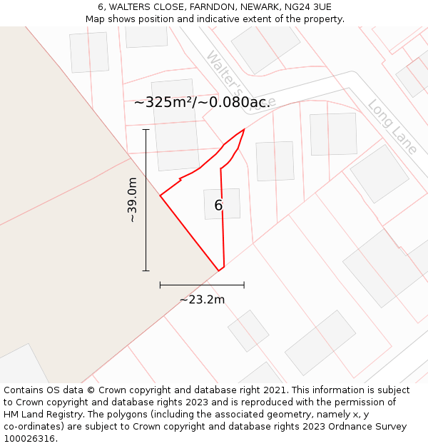 6, WALTERS CLOSE, FARNDON, NEWARK, NG24 3UE: Plot and title map