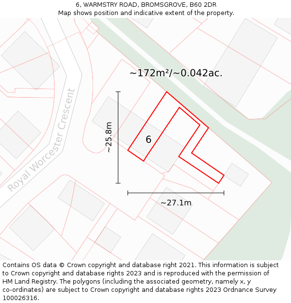 6, WARMSTRY ROAD, BROMSGROVE, B60 2DR: Plot and title map