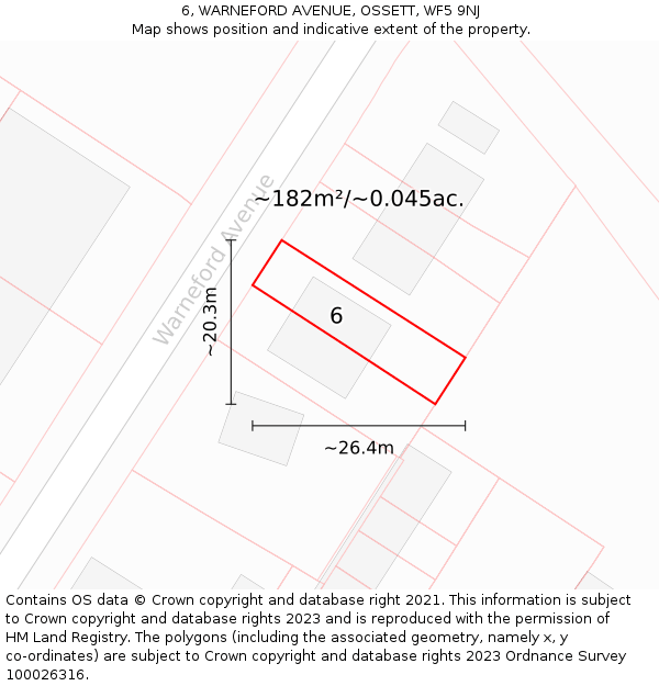 6, WARNEFORD AVENUE, OSSETT, WF5 9NJ: Plot and title map