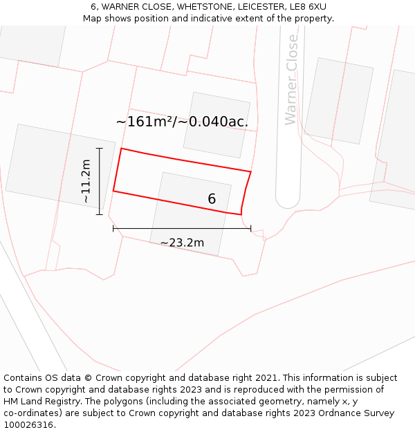 6, WARNER CLOSE, WHETSTONE, LEICESTER, LE8 6XU: Plot and title map