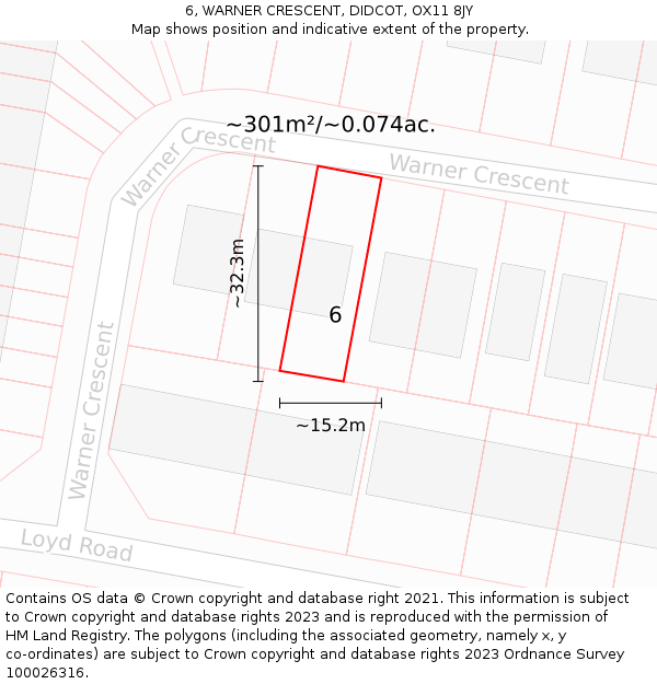6, WARNER CRESCENT, DIDCOT, OX11 8JY: Plot and title map