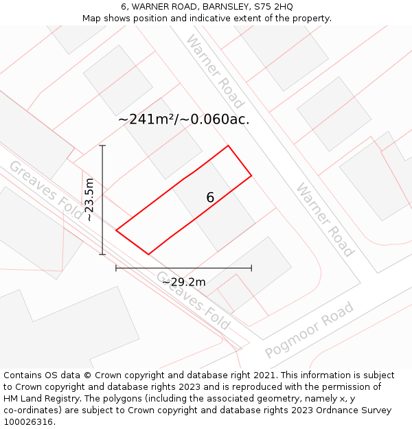 6, WARNER ROAD, BARNSLEY, S75 2HQ: Plot and title map