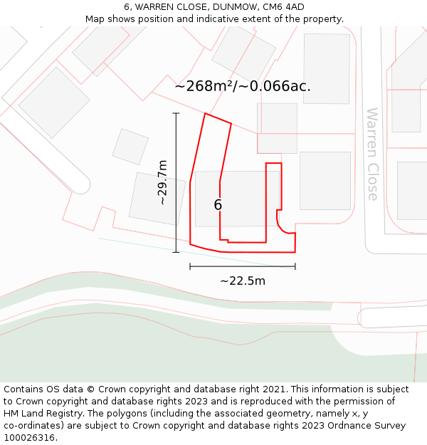6, WARREN CLOSE, DUNMOW, CM6 4AD: Plot and title map